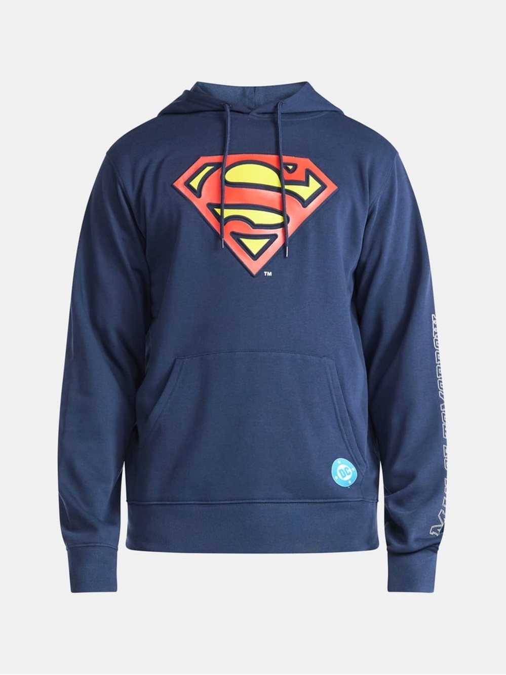 DC Comics Navy Blue Superman Pullover Hoodie with Red & Yellow Logo
